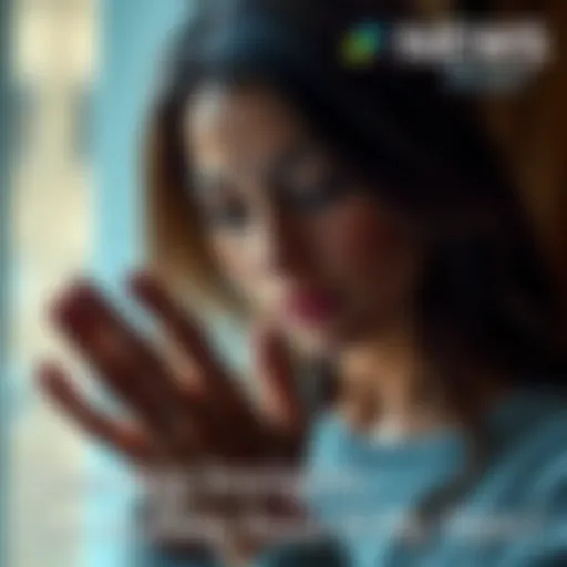 A 32-year-old woman looks closely at her palm lines, seeking guidance in palmistry.