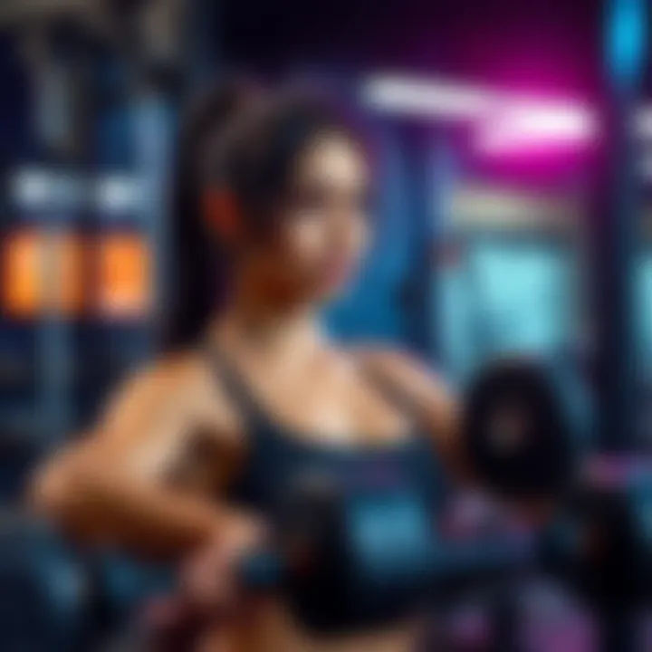 A young woman lifting weights at the gym, focused on her workout while looking determined.