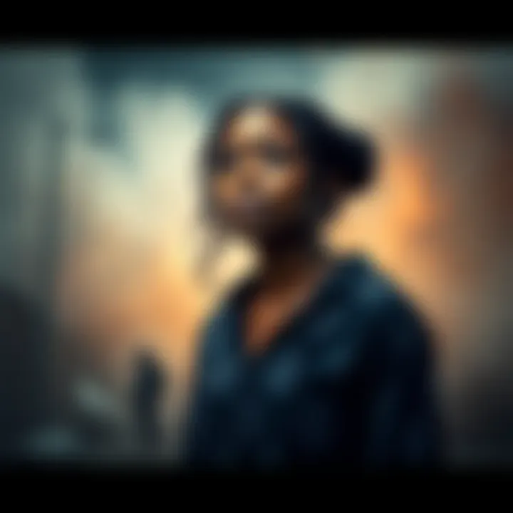 A distressed woman standing alone, looking overwhelmed as she faces humiliation and witchcraft accusations, with a hazy background symbolizing emotional turmoil.