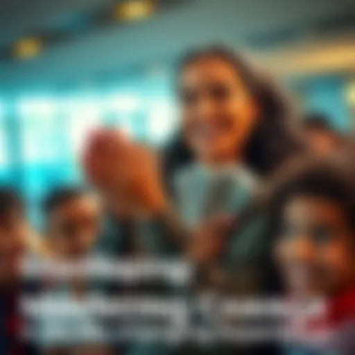 A woman smiles with a stack of cash in her hands, surrounded by her children, showcasing joy and relief as she balances family and education.