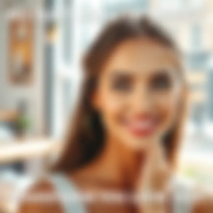 A woman smiling with radiant skin and fuller lips, showcasing a fresh and attractive look, drawing attention in a bright setting.