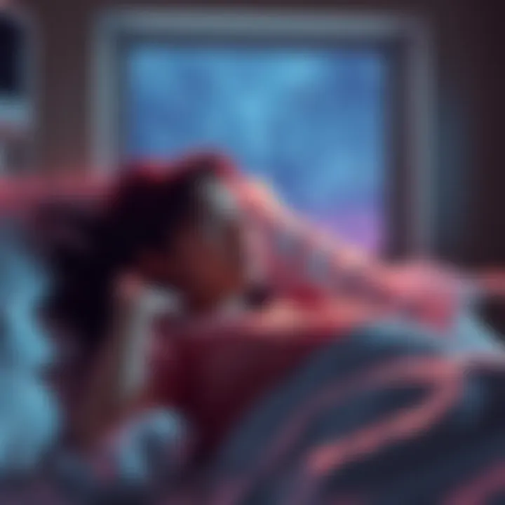 A woman lying in a hospital bed, looking confused and lost, with a window showing a starry sky outside, hinting at her UFO memories.