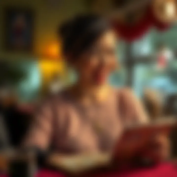 A woman humorously reacting to her tarot reading about her future spouse, showing a mix of confusion and amusement.