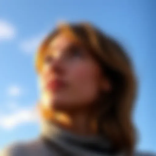 Kaitlyn gazes thoughtfully at the sky, reflecting on her grief and seeking guidance after the loss of her son. Her expression shows deep emotion as she recalls dreams of her late aunt.