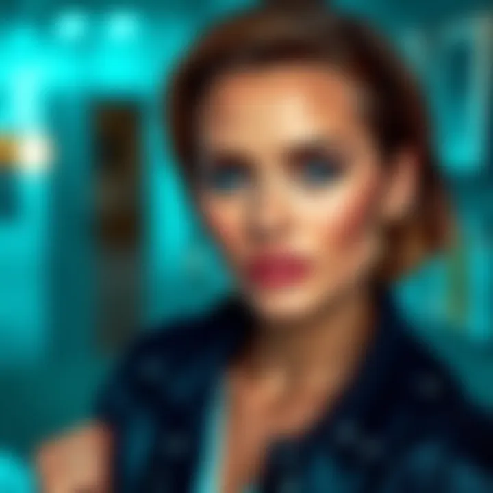 A confident woman with strong jawline and short hair, showcasing a blend of masculine and feminine traits, dressed in stylish modern fashion.