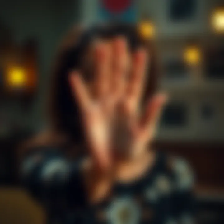 A 31-year-old woman holds her palm up for interpretation, seeking guidance from others on palmistry.
