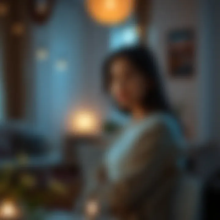 A 24-year-old woman sitting alone, looking thoughtful and contemplative about love and marriage, surrounded by soft lighting and a cozy atmosphere.