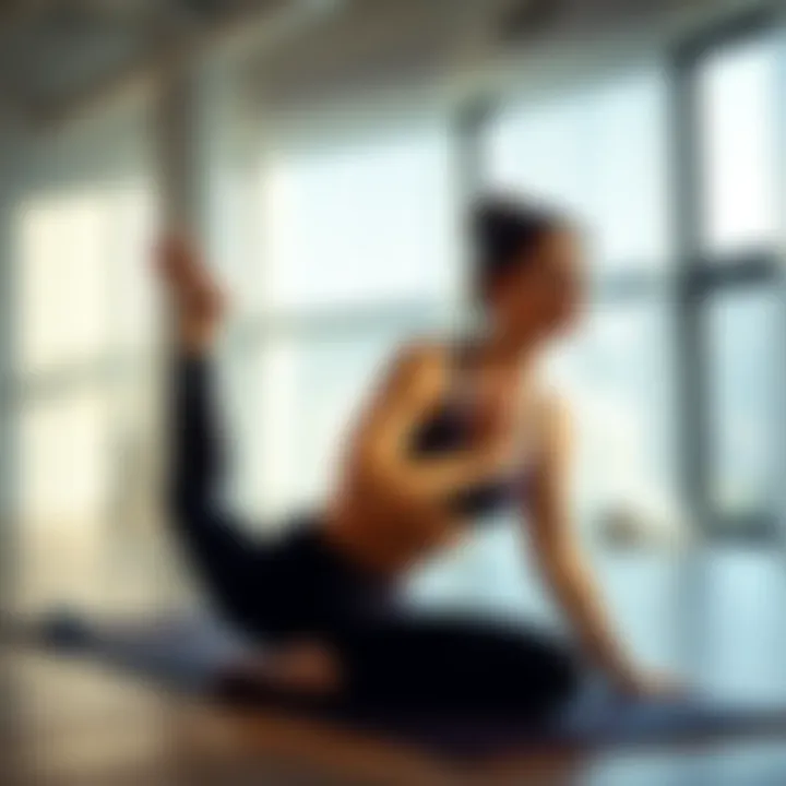 Woman Practicing Yoga A woman in a yoga pose on a mat, reflecting thoughtfully in a bright room