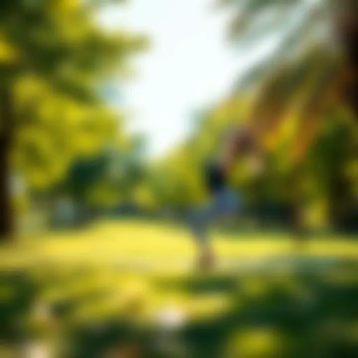 Woman practicing yoga in a sunny park A woman is doing yoga poses in a bright park, surrounded by green grass and trees