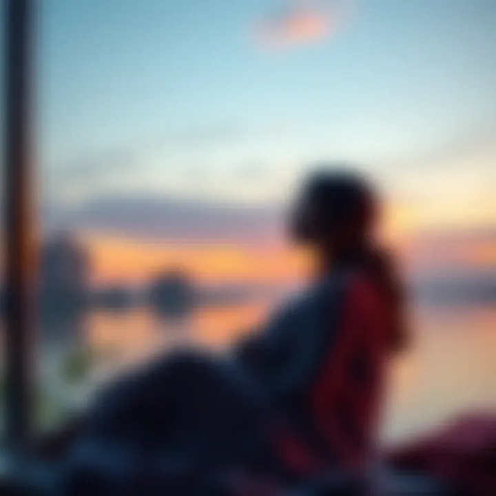A woman sits in a serene environment, looking thoughtful as she contemplates her feelings of rejection from her time in the womb.