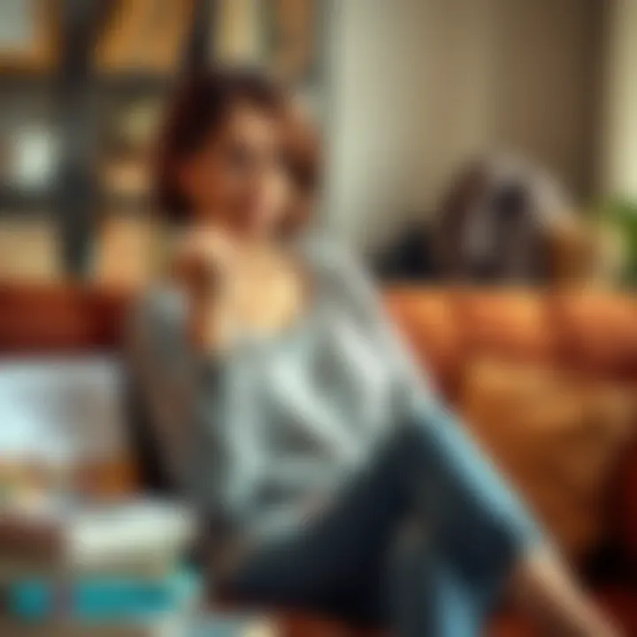 A 32-year-old woman sits thoughtfully, surrounded by fertility books and supportive items, sharing her IVF journey and hopes for motherhood.