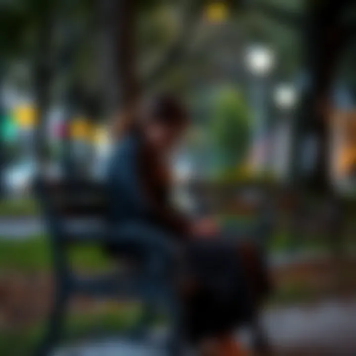 A woman sitting alone on a park bench, looking contemplative and sad, symbolizing feelings of ghosting and lost connections.