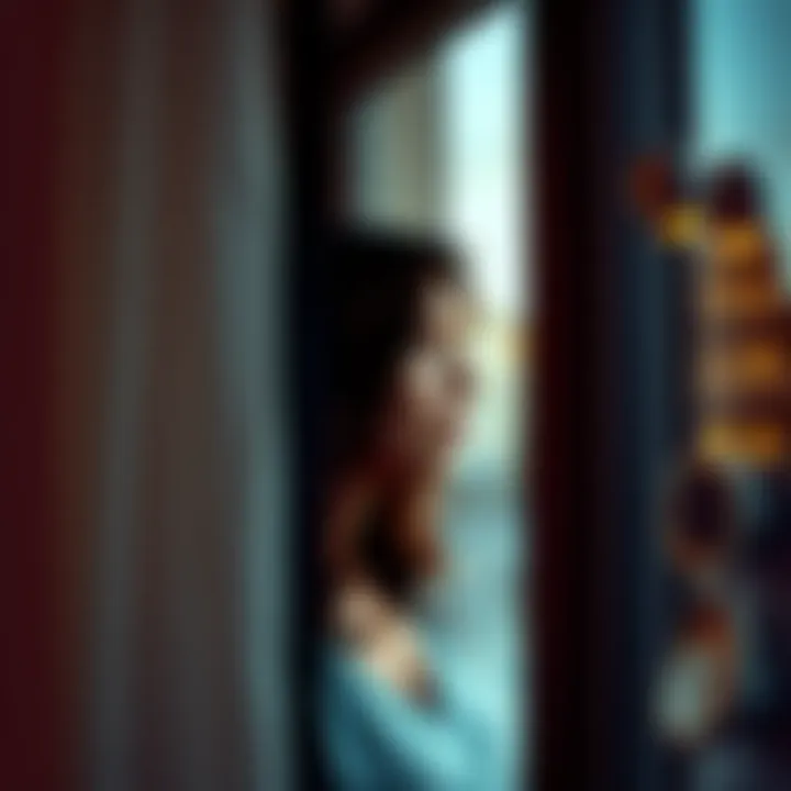 A woman in her 30s deep in thought, looking out a window, symbolizing her experiences with jealousy in family relationships.