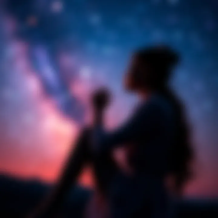 Woman Reflecting on Love A woman sits thoughtfully, looking at the night sky with stars, symbolizing her contemplation of love and astrological connections with a Libra.
