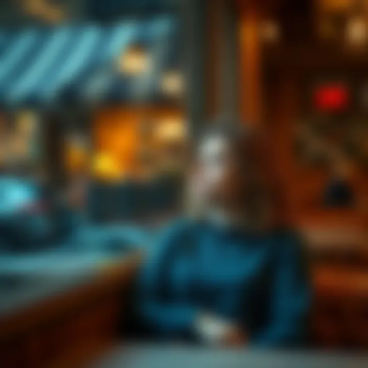 A thoughtful woman in her mid-30s sits alone in a cozy café, looking out the window with a pensive expression, contemplating her journey in love after divorce.