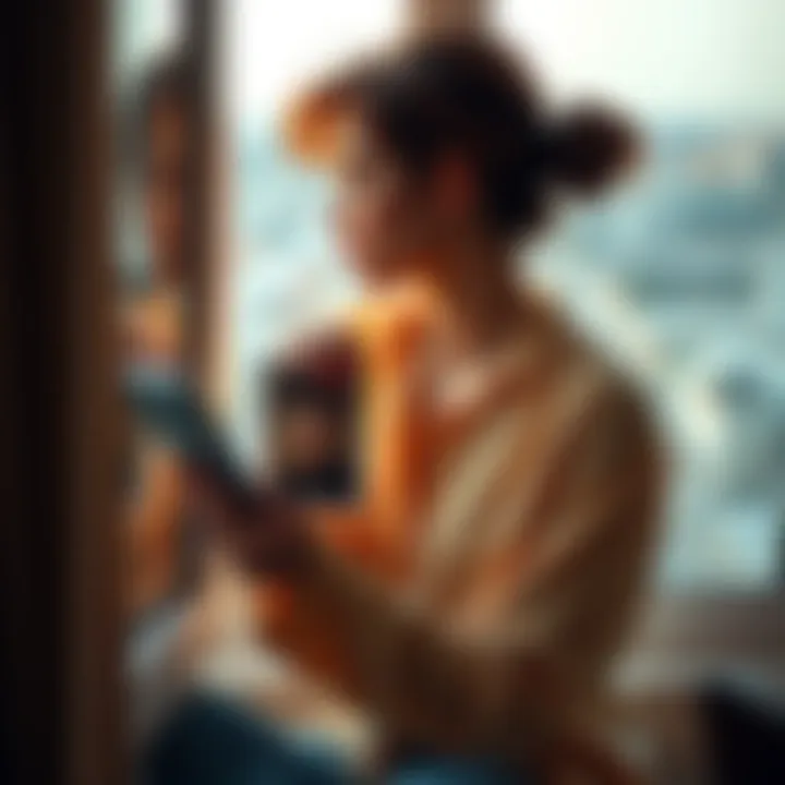 Woman Reflecting on Love A woman sitting by a window, looking out with a pensive expression, holding a photo of her ex-boyfriend, symbolizing nostalgia and lost love.