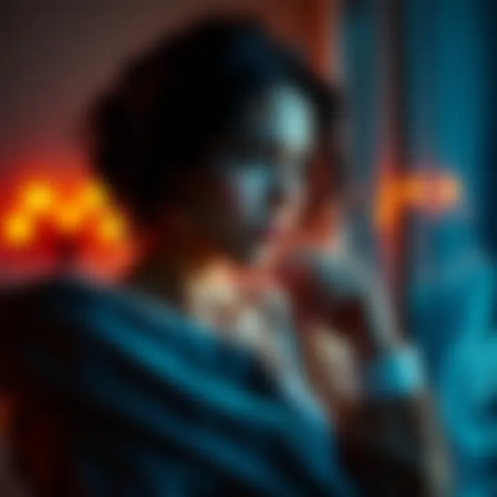 A woman looking thoughtfully at a piece of clothing, symbolizing the impact of love spells on her life