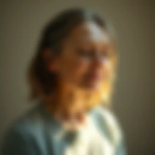 A 32-year-old woman meditating with a peaceful expression, surrounded by light, symbolizing spiritual awakening and the effects of aging.