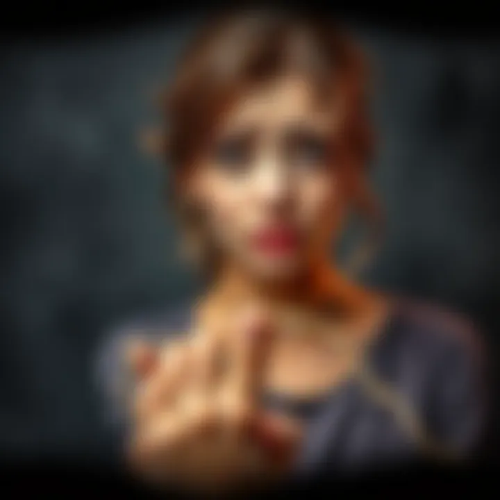 A woman looks distressed as a string is tied to her toe, symbolizing an unsettling marriage proposal, with a backdrop of chaotic emotions and trust issues.