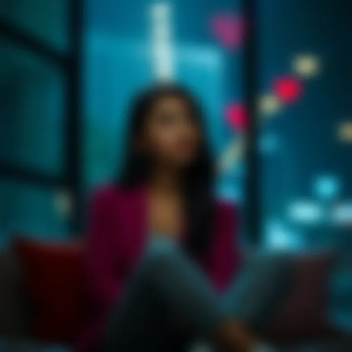 A woman sits alone, looking thoughtful and worried, contemplating her new relationship.