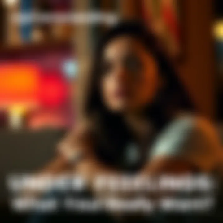 Woman showing subtle emotions A woman sitting with a thoughtful expression, indicating she is contemplating her feelings about someone's affection.