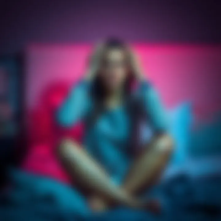 A woman sitting on her bed with a weary expression, holding her head in her hands after a night of vivid dreaming.