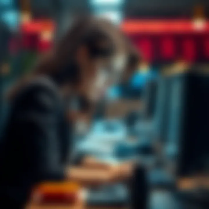 Woman at workplace looking stressed A woman sitting at her desk looking stressed and overwhelmed while facing harassment at work, with her head down and a frown on her face.
