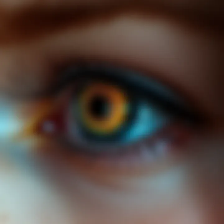 Close-up of a woman's left eye showing unusual reptilian iris features with clear visual changes.