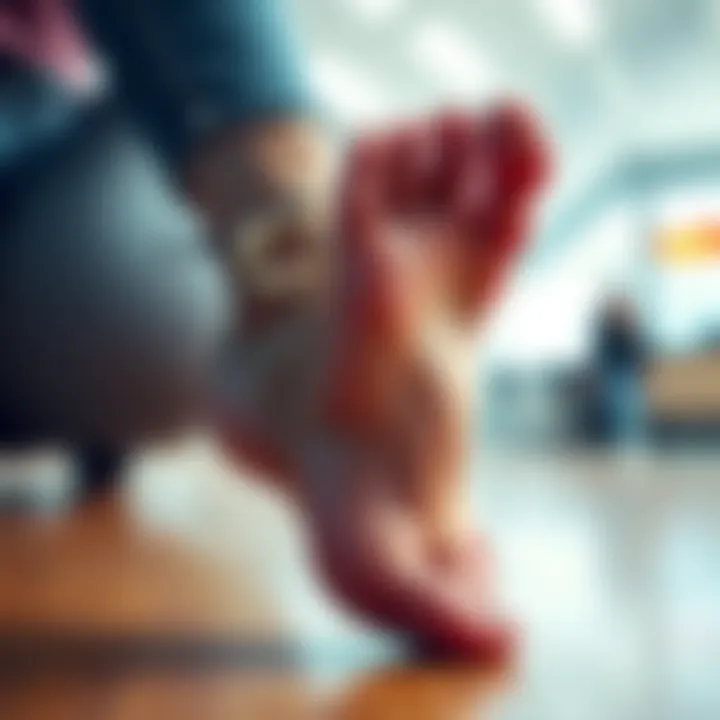 A close-up of a woman's foot bending unusually at an angle in a video clip.