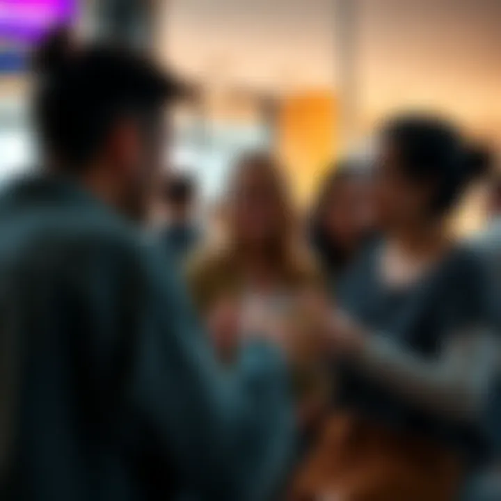 A group of men and women discussing their views on ego and gender in a casual setting.