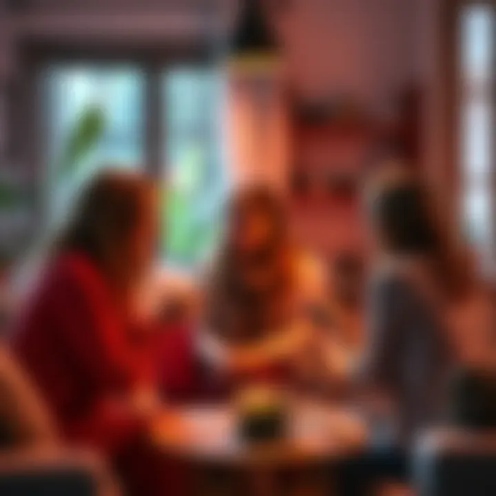 A group of women discussing their experiences related to the Cancer zodiac sign at a cozy gathering.
