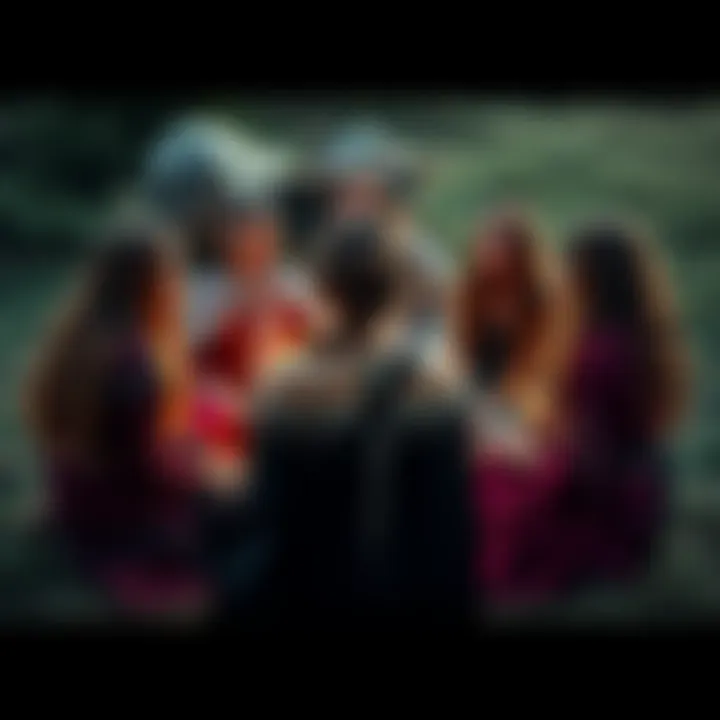 A group of young women aged 18-26 gathered in a circle outdoors, engaging in rituals and sharing their experiences in modern witchcraft.