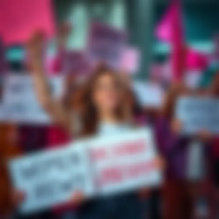 A group of women enthusiastically holding signs in support of Lindsay, showing their solidarity and engagement.