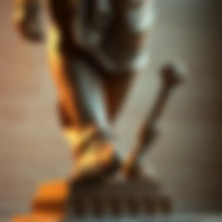 Wooden Hermes Statue A detailed view of a wooden statue of Hermes, highlighting his sandals, wand, and associated animal symbolism.