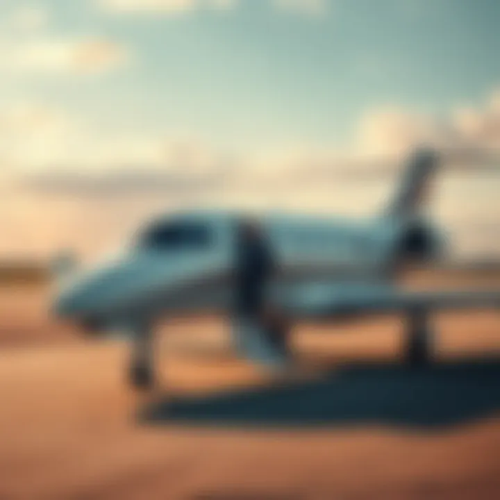 A private jet parked on a tarmac with a figure resembling Woody Allen boarding the aircraft, hinting at a controversial trip to France.