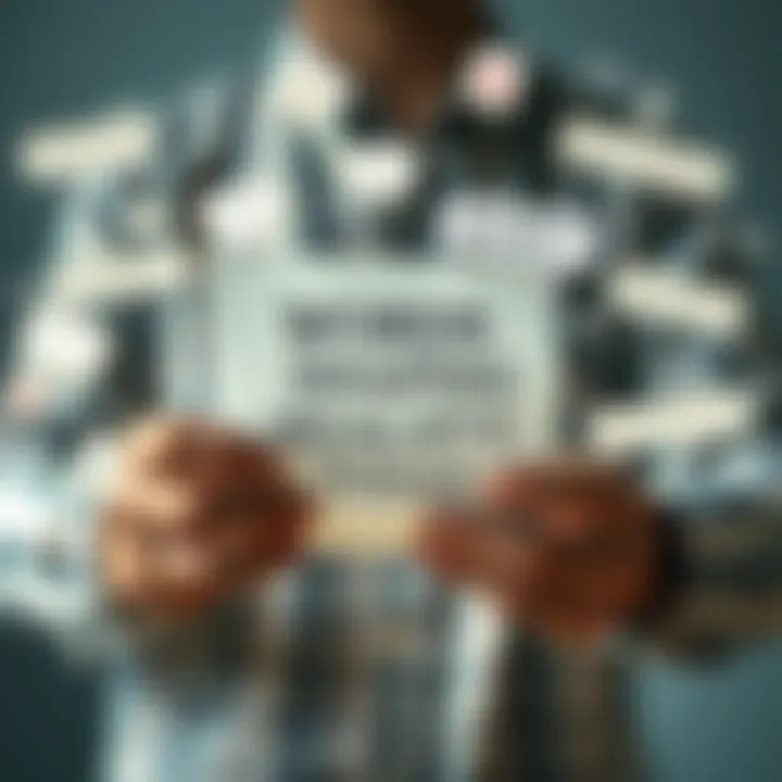 A person holding a paper with meaningful words, surrounded by floating text symbols representing thoughts and ideas.