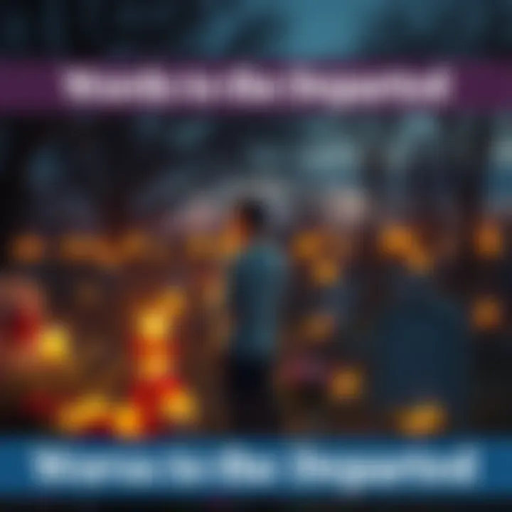 Words to the Departed A person standing by a gravesite, speaking softly with a heartfelt expression, surrounded by flowers and candles.