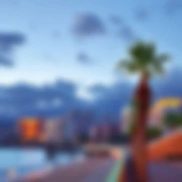 A serene view of a beachside city with palm trees, representing ideal locations for work-life balance in the U.S.