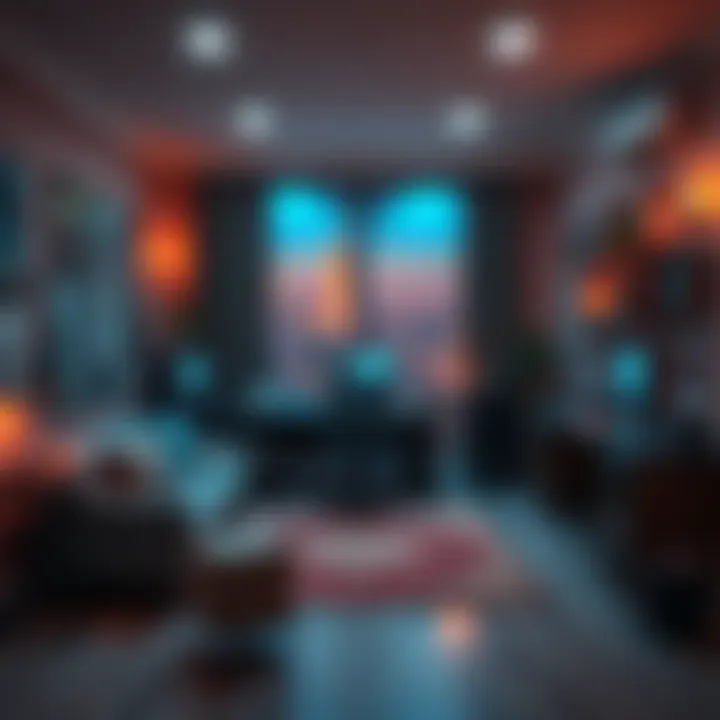 A well-organized work room with designated areas for reading, gaming, and watching movies, featuring a desk, comfortable seating, and good lighting.