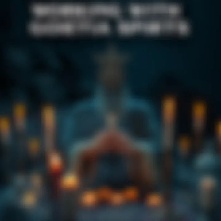 A practitioner surrounded by candles and symbols, focusing on a spirit summoning for manifestation.