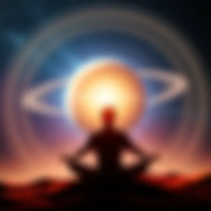 Working with Saturn's Energy A person meditating with Saturn's rings in the background, symbolizing discipline and structure.