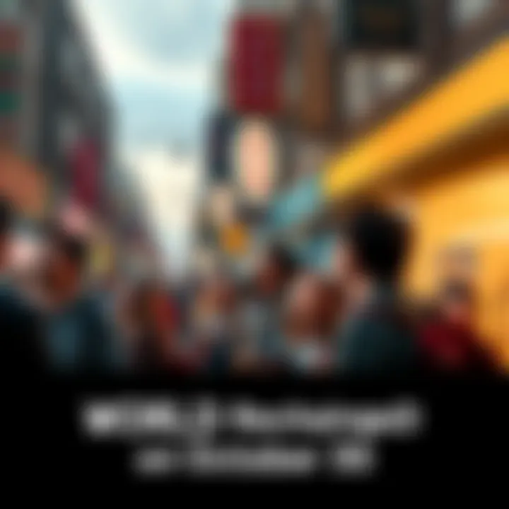 A busy street with people looking up at the sky, expressing surprise and confusion, as no predicted changes occur. Some hold vacation brochures while others talk amongst themselves.