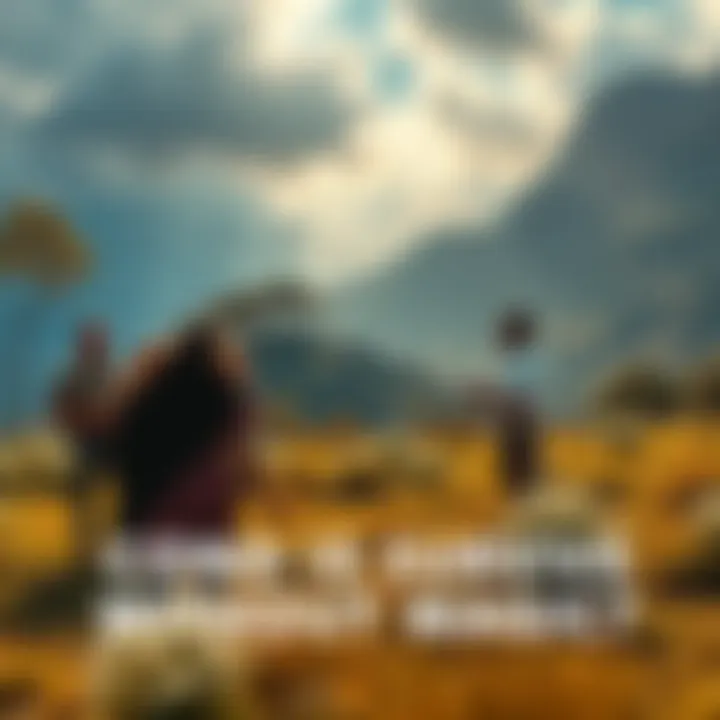 A group of people discussing survival and evolution in a natural setting, showing a diverse landscape without magical elements