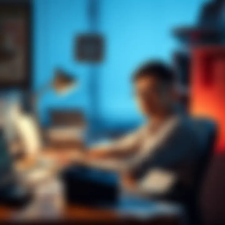 A person sitting at their desk with a concerned expression, papers scattered around reflecting job loss over personal beliefs