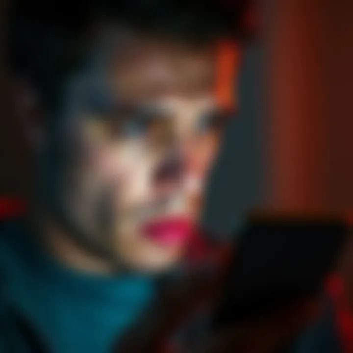 A person with a worried expression staring at their phone, contemplating their ex-girlfriend's silence on social media after casting love spells.