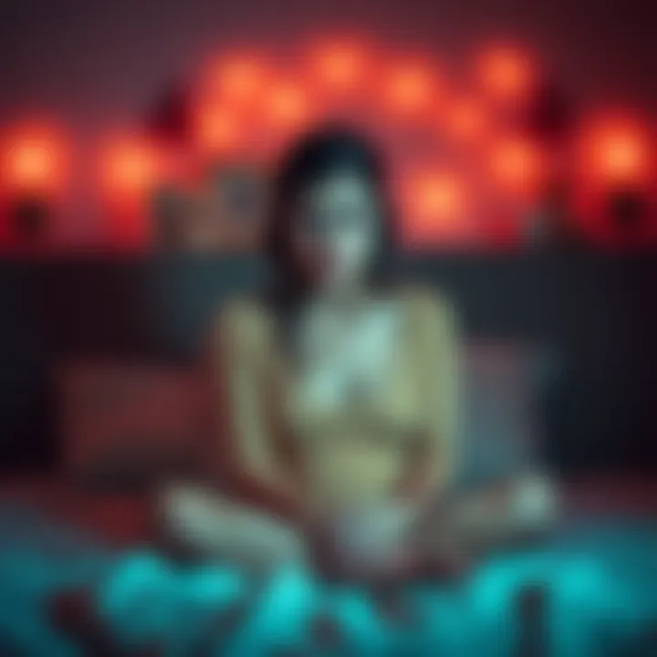 A woman sitting on her bed with a worried expression, symbolizing anxiety and thoughts about unplanned pregnancy in dreams.