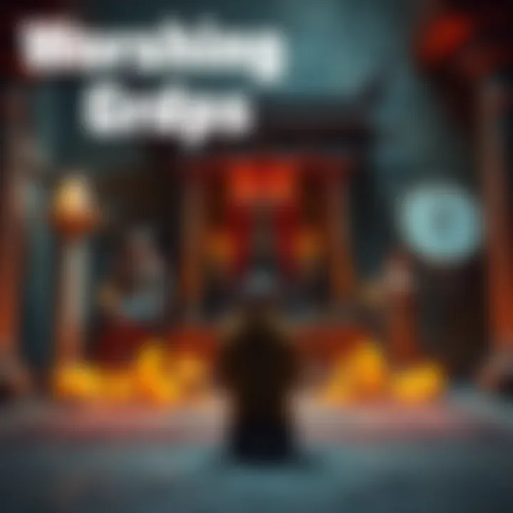 A person kneeling in front of a small altar with statues of Thor, Mimir, and Freya, surrounded by candles and offerings