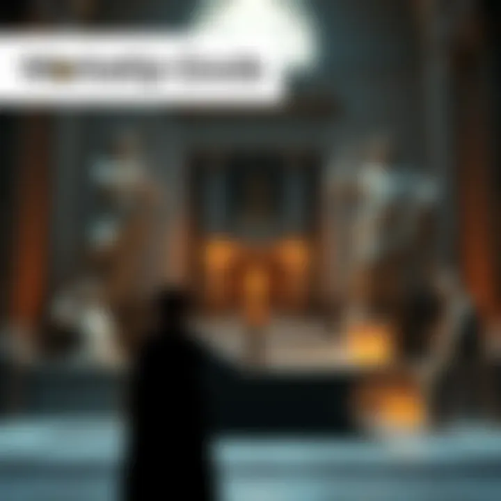 A person lighting a candle at an altar dedicated to Greek gods, surrounded by statues of Apollon and Zeus, in a dimly lit room.