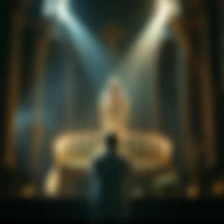 A person praying at an altar surrounded by symbols of Catholicism and Hellenism, representing different worship styles.