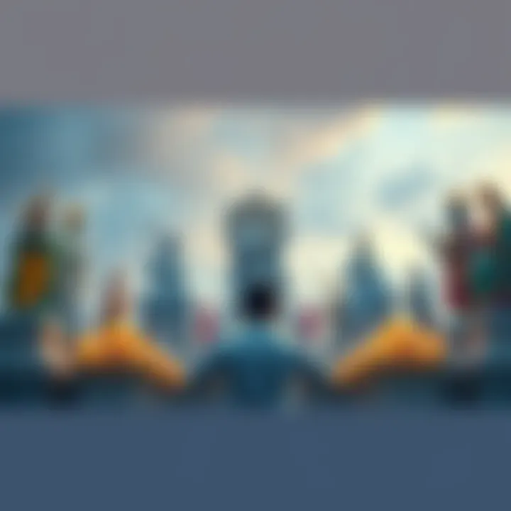 A serene scene with a person offering prayers in front of various statues representing different gods, symbolizing polytheism and diverse beliefs.